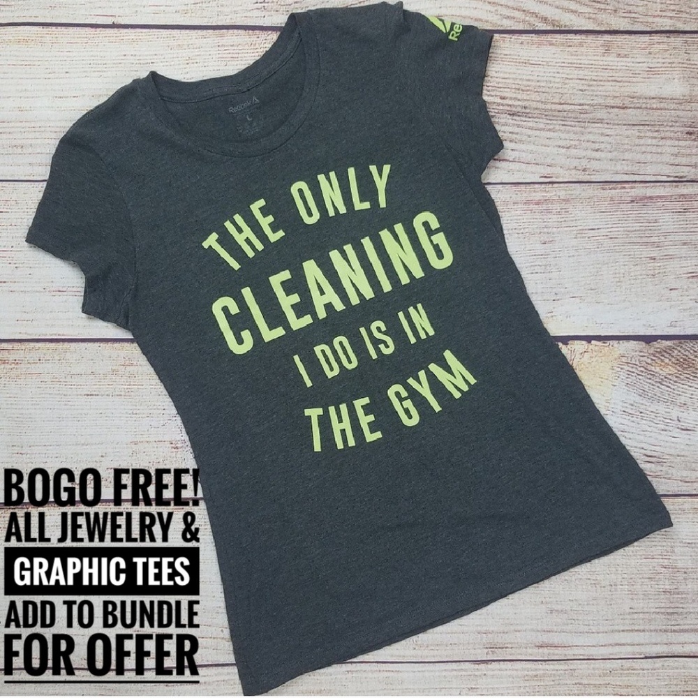 Reebok funny graphic novelty workout tee gray